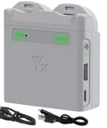 Two-Way Parallel Charger With Storage For Neo Battery, 45W PD Rapid Charging Hub, grey, with green lights and charging cables