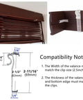 Six Pack Clear 2.5 Inch Window Blind Valance Clips Snap Right Onto Horizontal Blinds with dimensions and compatibility notes on use