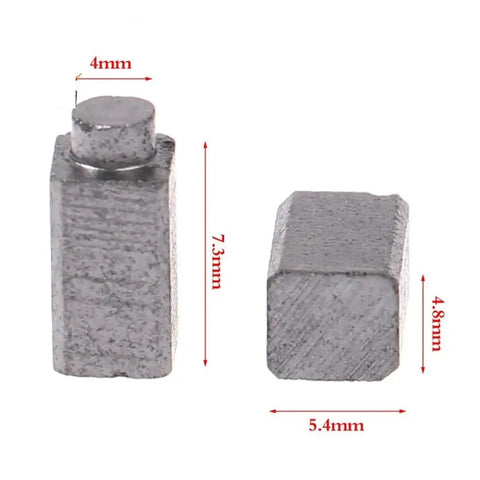50 Piece Carbon Brush Replacement Kit Premium Graphite Copper Contacts For Rotary Motor Tools showing graphite elements in two sizes, 4mm and 5.4mm.