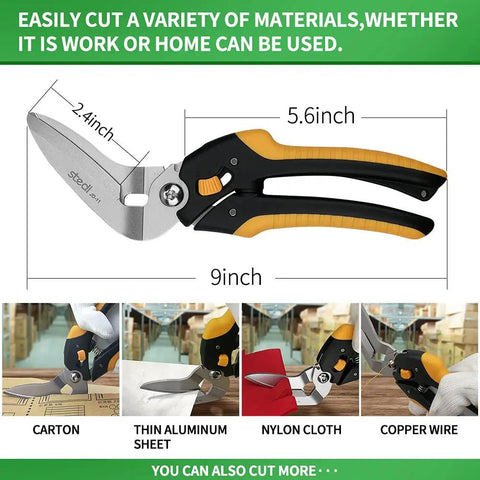 9 Inch Heavy Duty Multipurpose Scissors With TPR Handle For Cardboard Carpet Thick Paper Leather Fabric Serrated Blades