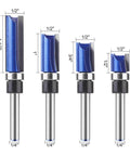 Pattern Flush Trim Router Bit Set With Bottom Bearing, Pro Grade Tungsten Carbide Bits in varying heights and 1/4 in shank