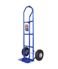 Pro-Lift blue hand truck dolly, side view, steel frame with vertical loop handle and two wheels