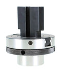 Beefy 3.25 Inch Wood Lathe Chuck With 1 X 8 TPI Pre Threaded Mount, metal reversible jaws detail, with tightening rods.