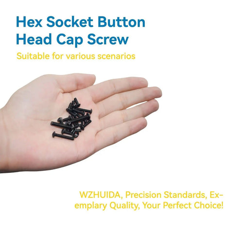 Hand holding screws from All In One Must Have M4 Button Head Socket Cap Screw Kit With 300Pcs Mixed Lengths 6mm 8mm 10mm 12mm 16mm 20mm Nuts Washers And 1 Hex Allen Wrench Black Zinc Plated Anti Rust Upgrade From WZHUIDA