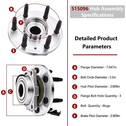 Front Wheel Hub Bearing Assembly For 4WD 6 Lug 515096 Compatible With Chevy Tahoe Silverado 1500 Avalanche Suburban Cadillac Escalade GMC Yukon Sierra With ABS And 2007 Through 2014 Models with specifications details