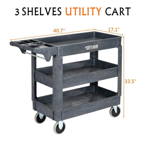 Heavy Duty Plastic Utility Cart With Wheels 550 Lb Capacity Three Tier Rolling Storage Organizer for industrial use