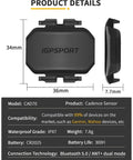 Speed And Cadence Sensor Bundle With Bluetooth 5.0 And ANT Plus Wireless Waterproof Design, dimensions and specs shown