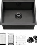 Undermount Bar Kitchen Sink Matte Black Stainless Steel 18 Gauge 21 X 16 X 9 Inch SUS304 Built Tough with accessories shown