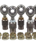 3/8-24 Four Link Rod End Kit Featuring Eight Precision Ground Spherical Bearings and Sixteen Heat Treated Steel Cones and Nuts.