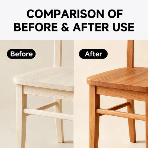 Comparison image of a chair showing before and after using Hands Down The Best Water Based Wood Stain And Sealer Combo 32 Oz.