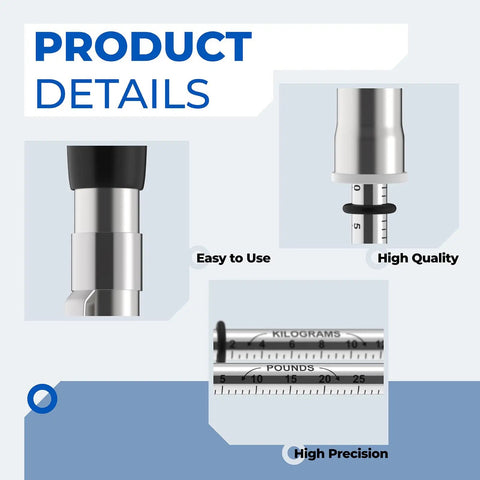 Door Pressure Gauge 0 to 35 Pounds for Hinged Sliding and Folding Doors to Meet ADA Requirements With a Tough Analog Dial and Plastic Protective Tube for Easy Transport, close-up scale