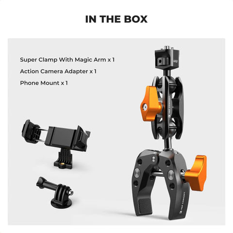 Heavy Duty Camera Clamp Mount With Two 360 Degree Ball Heads Magic Arm For DSLRs Action Cameras And Phones set components