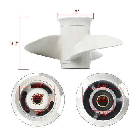Beefed Up Aluminum Alloy Boat Propeller For Yamaha Outboard Motors Nine Point Nine To Fifteen HP Eight Spline Shaft detailed dimensions