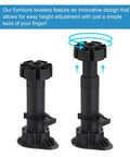 Adjustable Furniture Legs 4 Pcs Leveling Feet For Bed Sofa Coffee Table Cabinet Black showing height adjustment mechanism