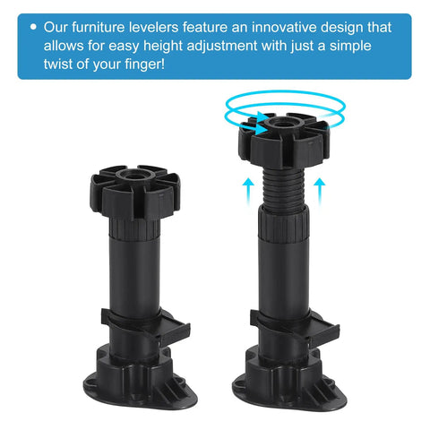 Adjustable Furniture Legs 4 Pcs Leveling Feet For Bed Sofa Coffee Table Cabinet Black showing height adjustment mechanism