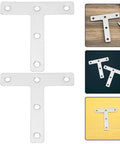 Beefy Heavy Duty Stainless Steel Corner Bracket Plates in T shape, ideal for shelving and panels, with corrosion resistance.