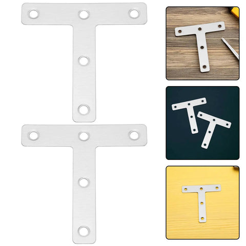 Beefy Heavy Duty Stainless Steel Corner Bracket Plates in T shape, ideal for shelving and panels, with corrosion resistance.