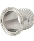 Front view of stainless steel 2-inch tri-clamp to 2-inch hose ID barbed adapter, SUS304, 1.97-inch length.