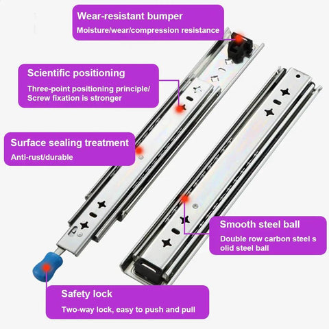 20 Inch Drawer Slides With Lock, Full Extension Ball Bearing Rails For Slick, Smooth Glide, highlighted features and details