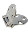 Close-up of marine-grade 316 stainless steel door hinge pair, mirror-polished, 66mm x 29mm for boats and RVs