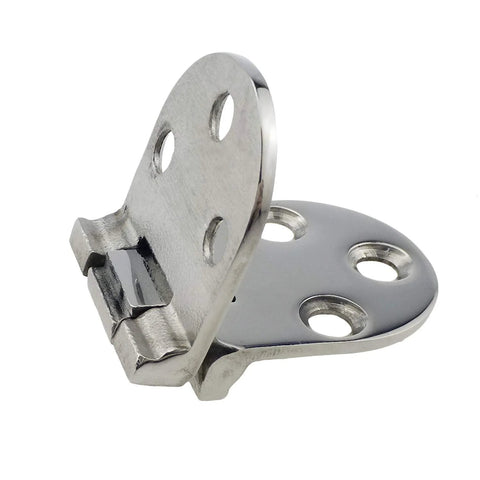 Close-up of marine-grade 316 stainless steel door hinge pair, mirror-polished, 66mm x 29mm for boats and RVs