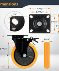 POWERTEC 6-inch swivel caster wheels, set of 4 with dual locking brakes; orange wheels on black mounting plate.