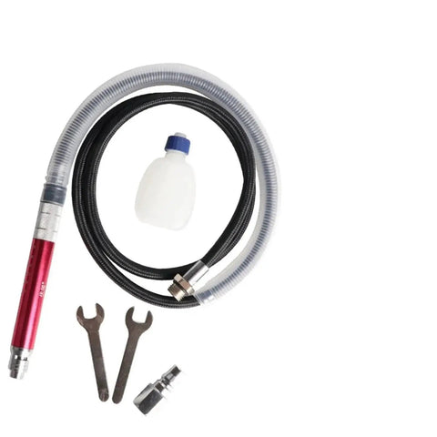 Slick Built Air Micro Die Grinder Kit With Heavy Duty Pneumatic Equipment Accessories, featuring pneumatic hose, bottle, and wrenches.
