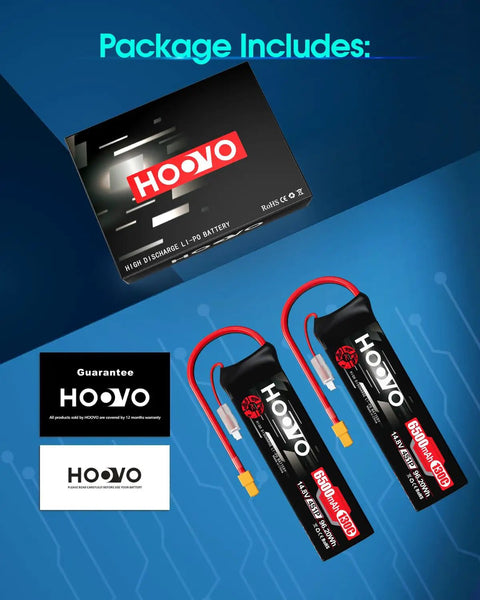 Two 4S LiPo Battery Pack 14.8V 6500mAh 130C RC Power and packaging with XT60 plug for RC vehicles