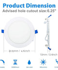 Six Inch LED Recessed Light Kit, 12W Dimmable Downlight With J-Box, Ultra Thin Recessed Ceiling Fixture dimensions and specs