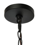 Matte black metal fixture from Magnolia Five Light Chandelier In White Washed Wood And Matte Black Metal Finish With Exposed Bulbs