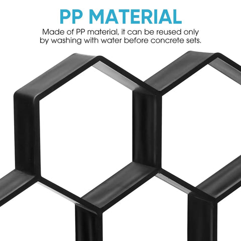 Close-up of black 3 Pack Hexagon Paver Molds For Concrete, Durable Polypropylene Plastic Cement Floor Tile Molds For Garden Path