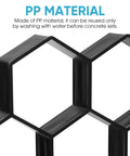 Close-up of black hexagonal durable plastic paver molds for outdoor pathways, labeled for DIY and pros use.
