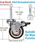2 Inch Non Marring Rubber Caster Wheels 4 Pack With Brakes Five Sixteenths By One And One Half Inch Grip Neck Sleeve Plugs Heavy Duty