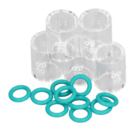 Tig Welding Glass Cup Kit, 5-Piece Set With 10 O-Rings, transparent glass cups and green O-rings for WP torches.