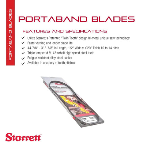 Univerz Bi Metal Portaband Saw Blade features and specifications, heavy duty for metal cuts, 3 ft 8 7/8 in length, 10-14 TPI
