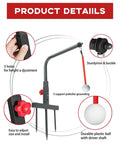 Golf Swing Trainer Adjustable Height Practice Stand For Garden And Outdoor Use Muscle Memory Builder Pro Grade Durable Steel Construction Alignment Aid For Men Golfers Swing Training Equipment with detailed features shown, including adjustable height holes, grounding support poles, sturdy plastic ball, and easy-to-use adjustments.