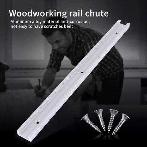 Hardcore 400mm Aluminum T Track And T Slot Kit For Woodworking Shop Builds With Precision Miter Jig Straight Edge Guide and rail chute.