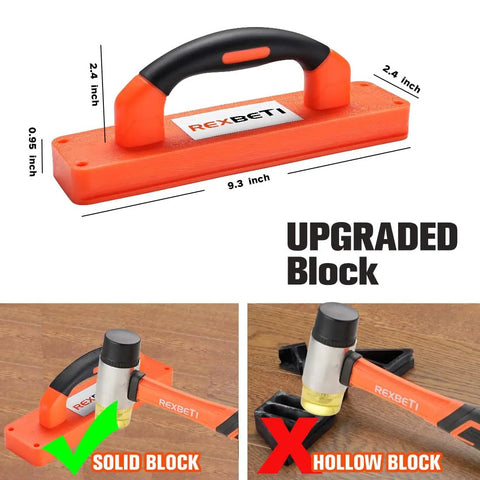 Pro Grade Fiberglass Mallet With Non Slip Rubber Grip For LVP Vinyl Flooring Installation Kit, 40 mm Double Face Rubber Head Delivers Softer Strikes And Vibration Dampening, Durable Handle Won't Bend Or Head Come Off, orange upgraded block