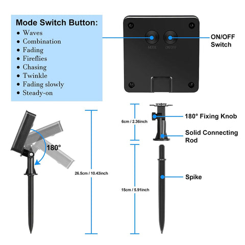 Mode switch panel and installation components for Extra Long Solar Fairy String Lights 288FT 800 LEDs.