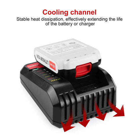 20V Battery Charger For Black Decker And Porter Cable Lithium Ion Batteries with cooling channel visible