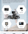 Avata 2 Drone Action Camera Mount Holder with attached Action 3, GoPro 3s, fill light, and Action 4 cameras for versatile use.