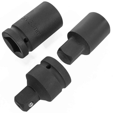 Cr-V sockets from Heavy Duty Torque Multiplier Lug Nut Wrench Set Eight-Piece, sizes 24mm to 38mm, close-up view