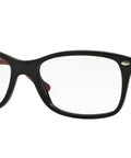 Unisex Square Prescription Eyewear Frames With Textured Black And Red Accent, Rx Ready Lenses, 53mm, Case Included, Havana Layered Color, Metal Logo On Temple For Classic Yet Bold Everyday Style.