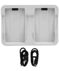60W Dual Battery Drone Charger 2 In 1 Charging Hub On The Go with dual slots and USB cables, top view.