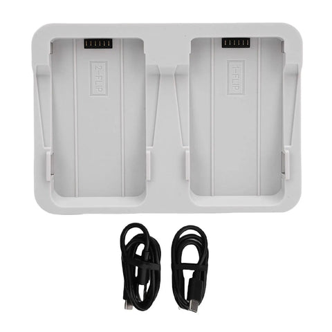 60W Dual Battery Drone Charger 2 In 1 Charging Hub On The Go with dual slots and USB cables, top view.