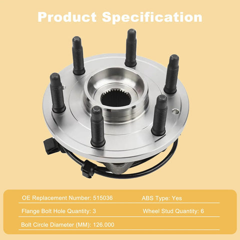 Front view of a Pair Of Front Wheel Hub And Bearing Assemblies 515036 For 4WD Trucks And SUVs That Fit Silverado Sierra Avalanche 1500