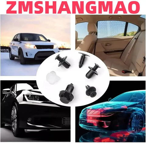 Must Have Car Plastic Rivet Clips Kit 100 Pcs In Six Sizes For Bumpers And Interior Panels Nylon Retainer Clip Set displayed with cars