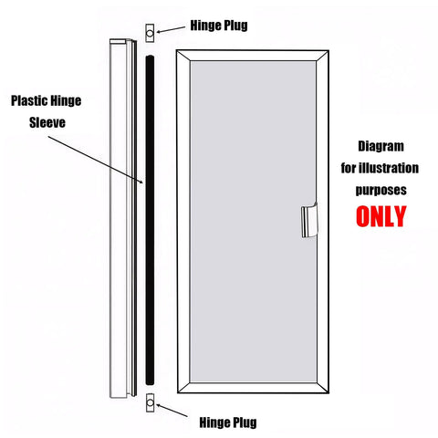 Diagram showing Black Plastic Hinge Sleeves For Shower Doors 72 Inches Long Continuous Hinge Replacement Covers with hinge plug.