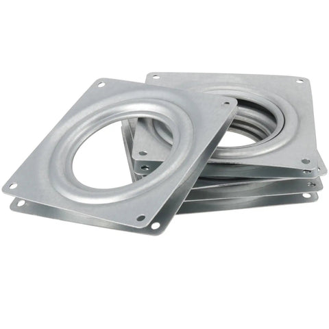Rock Solid 6 Inch Lazy Susan Hardware 10 Pack Square Turntable Bearing Plate Zinc Plated Steel showing smooth edges and circular mount.