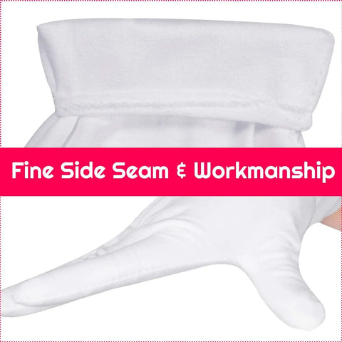 White Cotton Gloves Set For Women And Men All Day Comfort Breathable 70 30 Cotton Polyester Blend fine seam detail